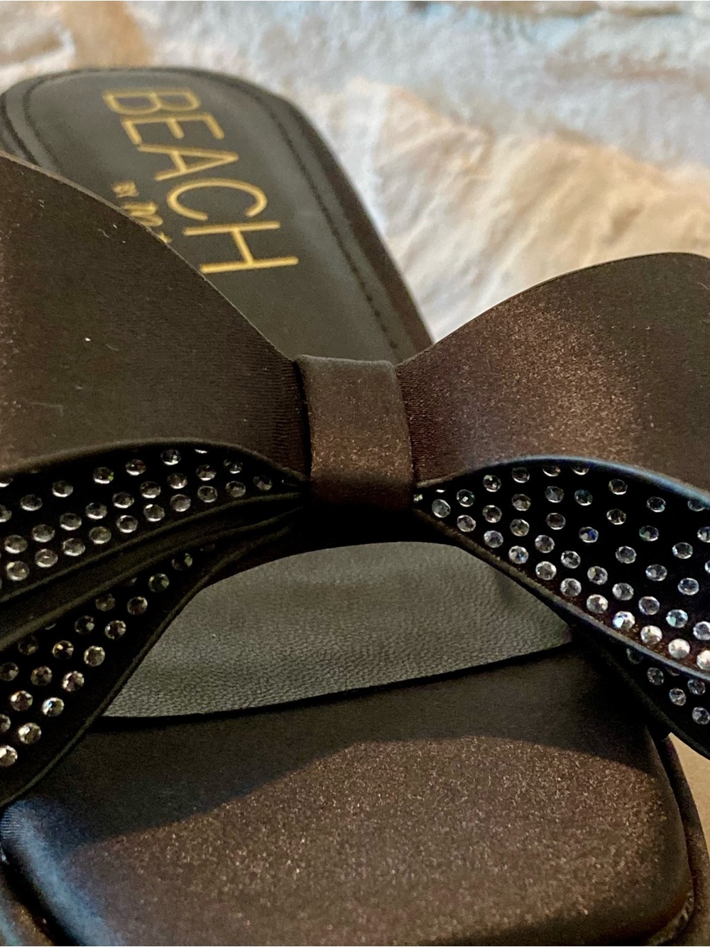 Matisse Black Satin Bow Kitten Heel Mules with Crystal Accent - Picture 3 of 16